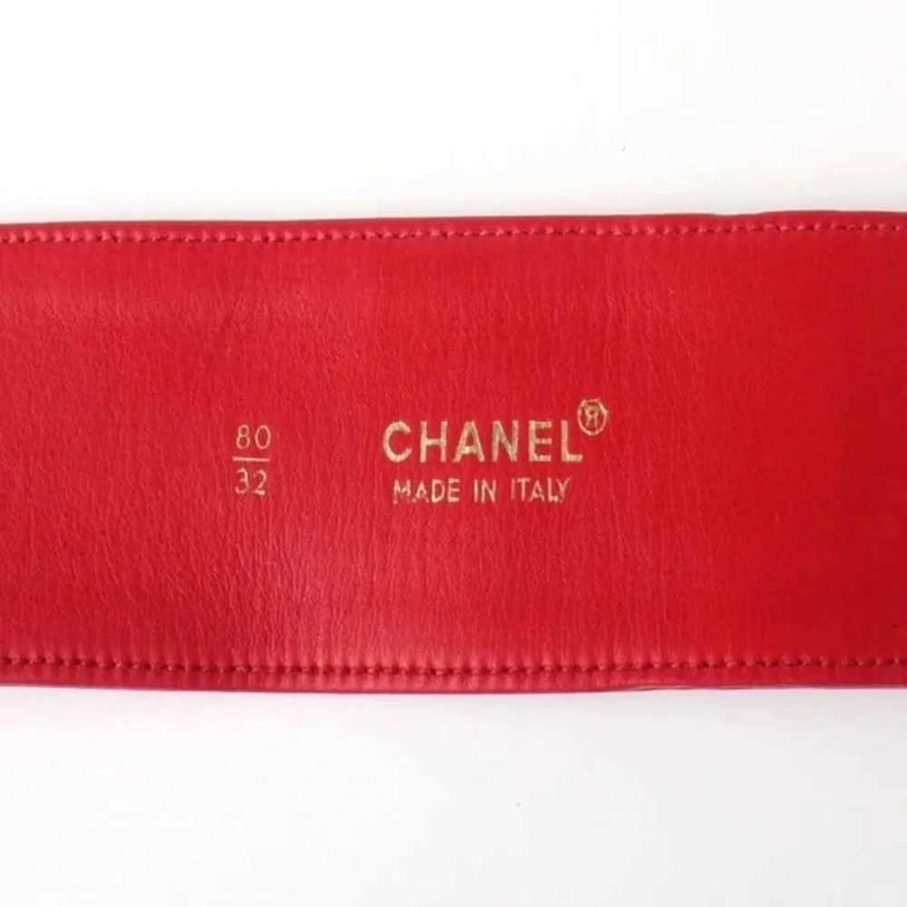 Authentic CHANEL wide red leather gold hardware vintage belt 80cm